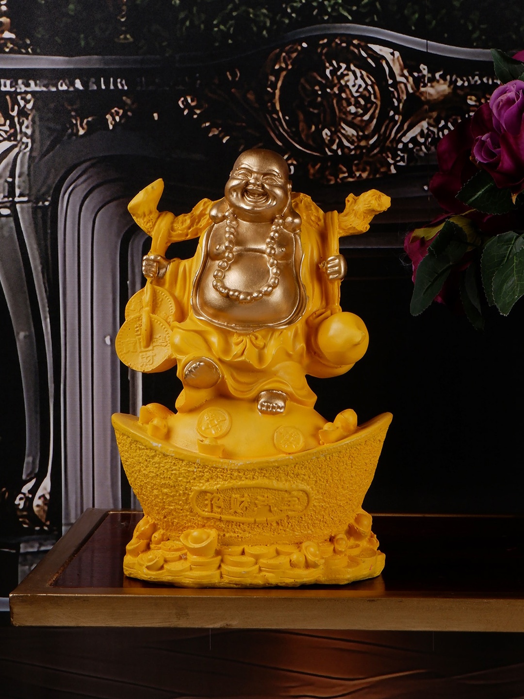 

THE WHITE INK DECOR Yellow Caroline Premium Laughing Buddha Showpiece