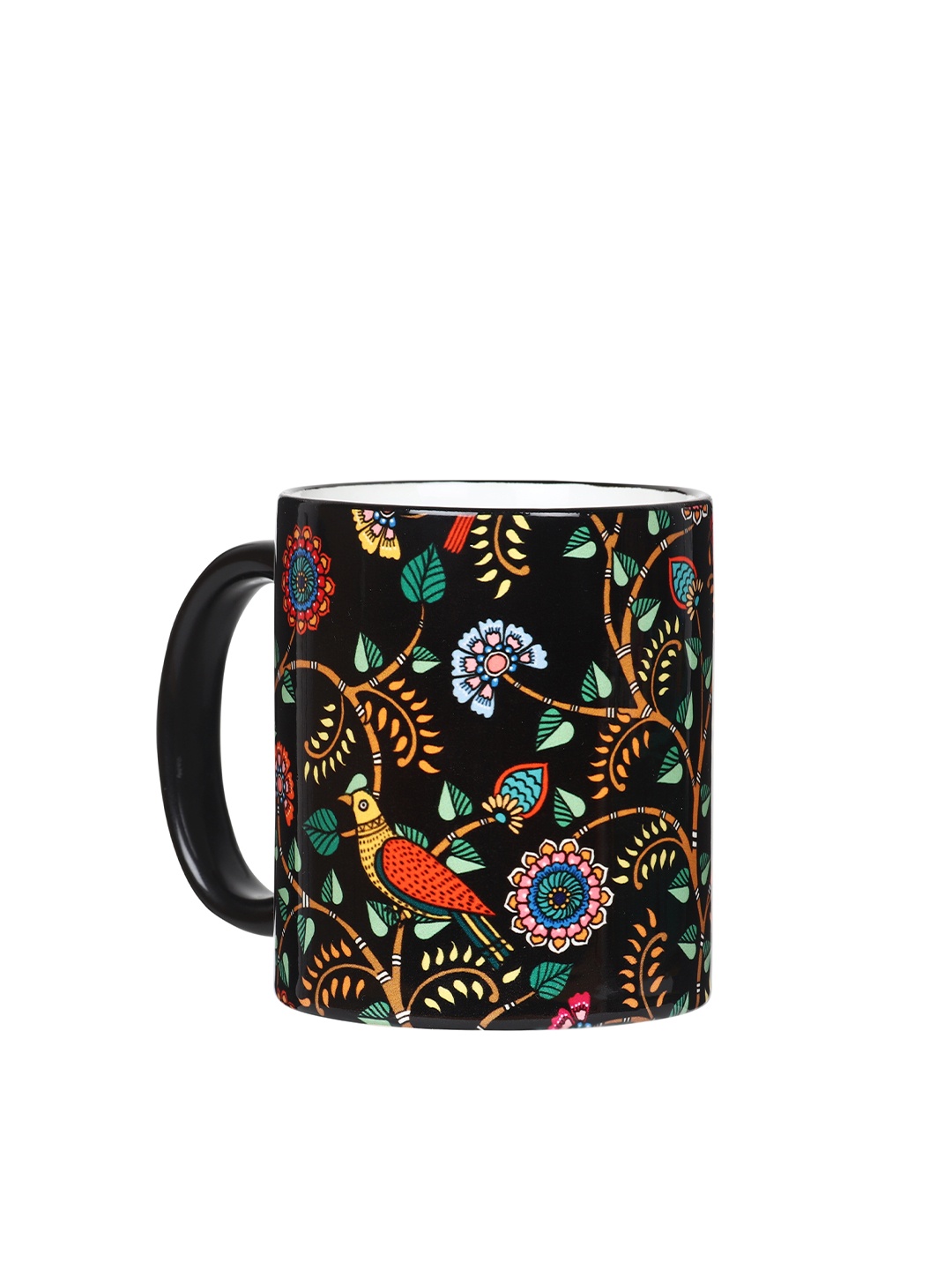 

KOLOROBIA Black & Brown Madhubani Art Printed Ceramic Glossy Mug - 325 ML