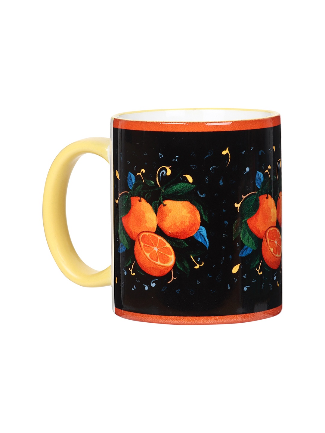 

KOLOROBIA Black & Orange Printed Ceramic Coffee Mug - 325 ML