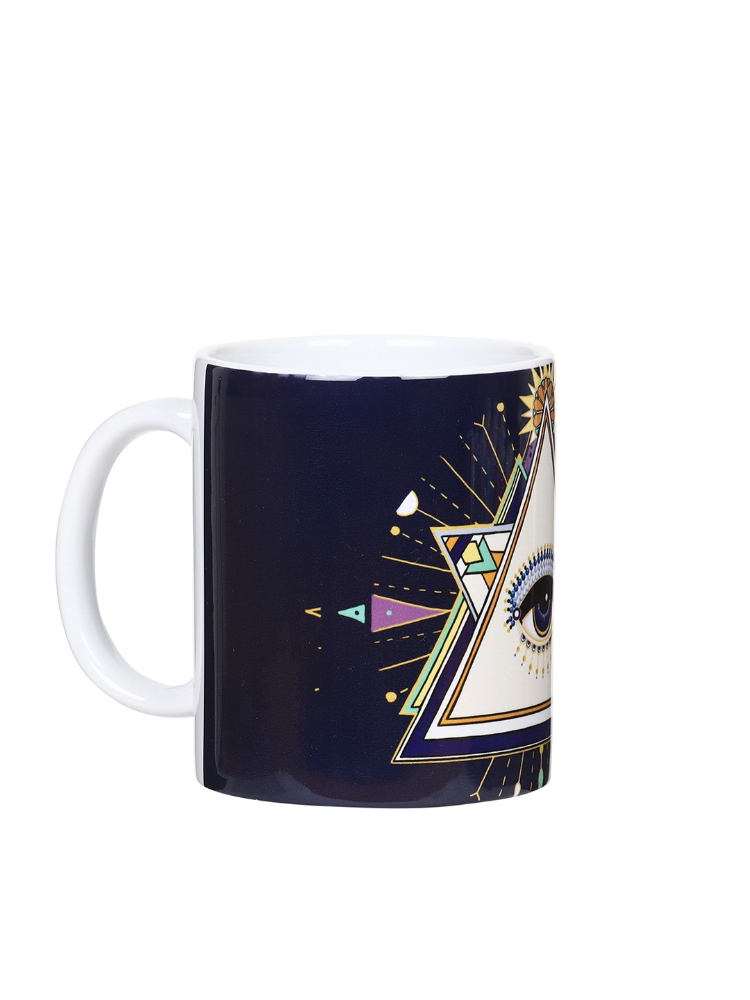 

KOLOROBIA Navy Blue & White Illuminati Evil Eye Printed Ceramic Glossy Mug - 325 ML