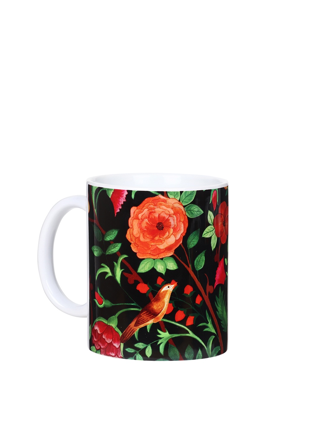 

KOLOROBIA Black & Green Floral Printed Ceramic Glossy Mug - 325 ML