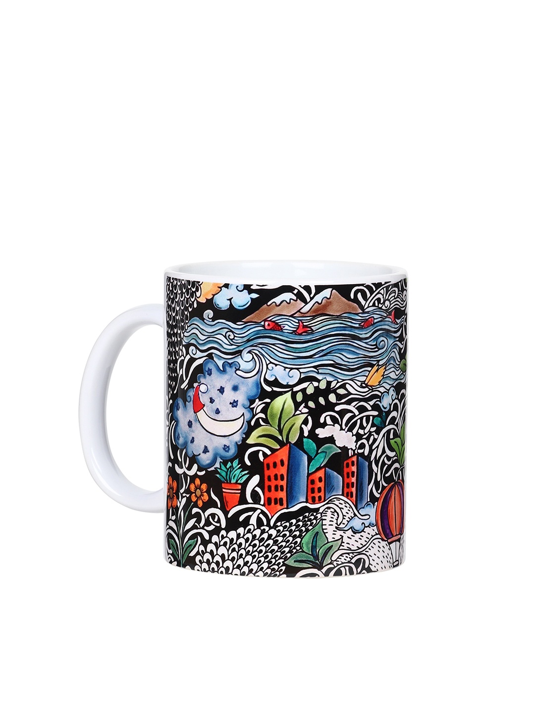 

KOLOROBIA Black & White Printed Ceramic Dishwasher Safe Glossy Mug 325 ml