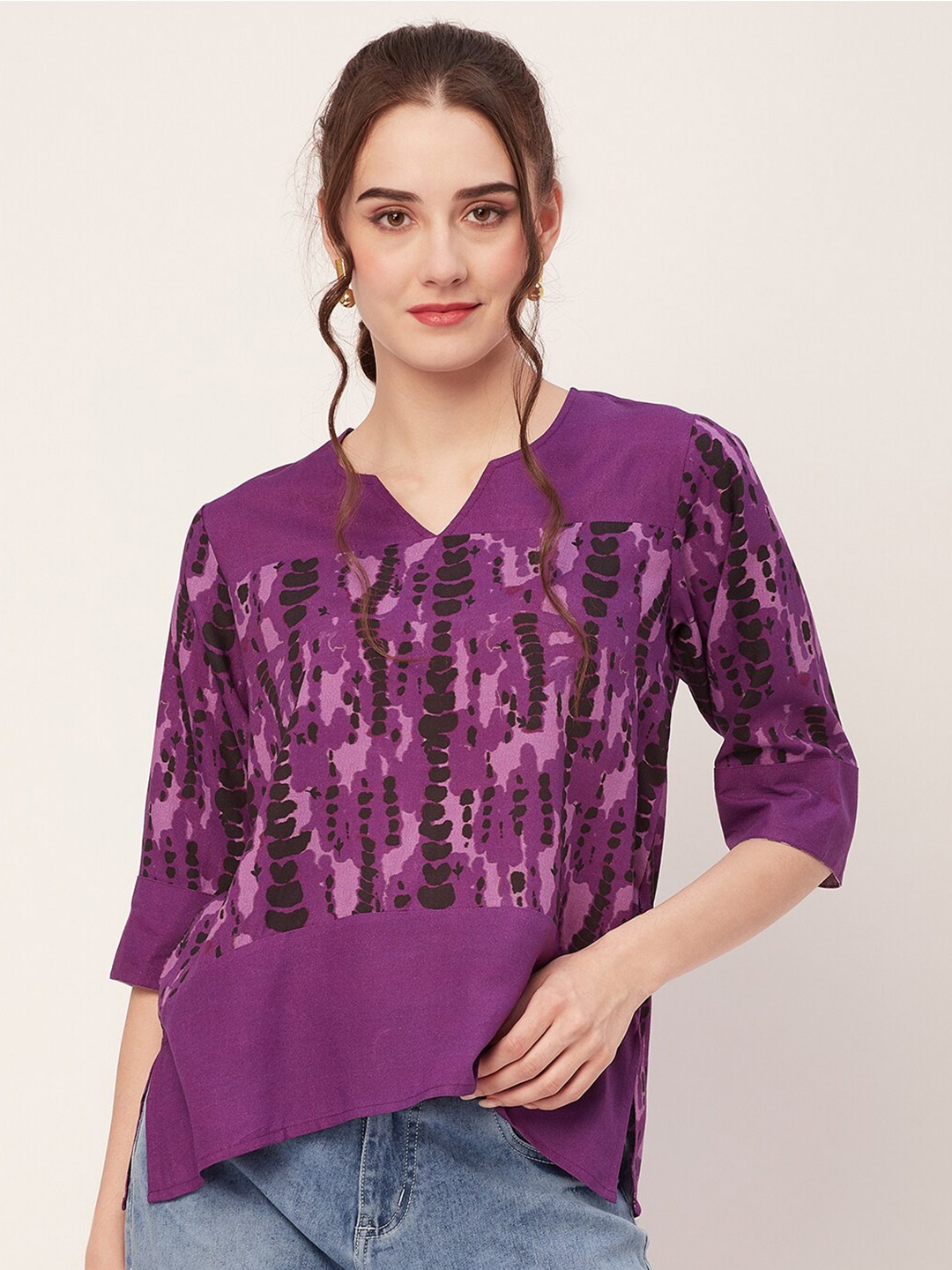 

Moomaya Printed V-Neck Top, Purple