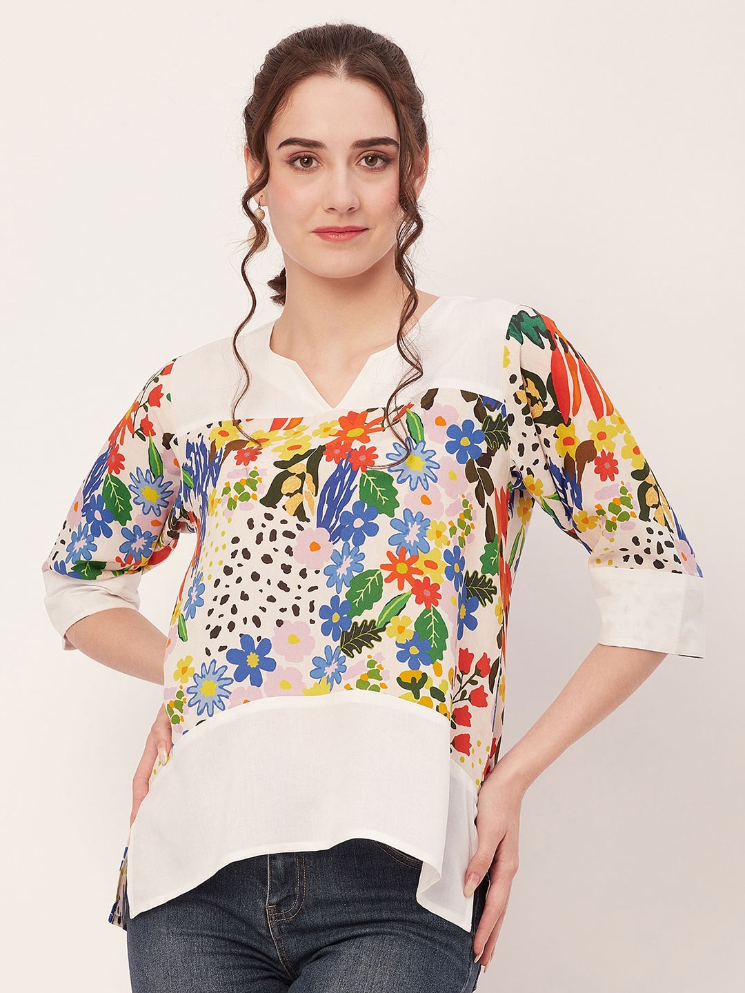 

Moomaya Floral Printed Top, White