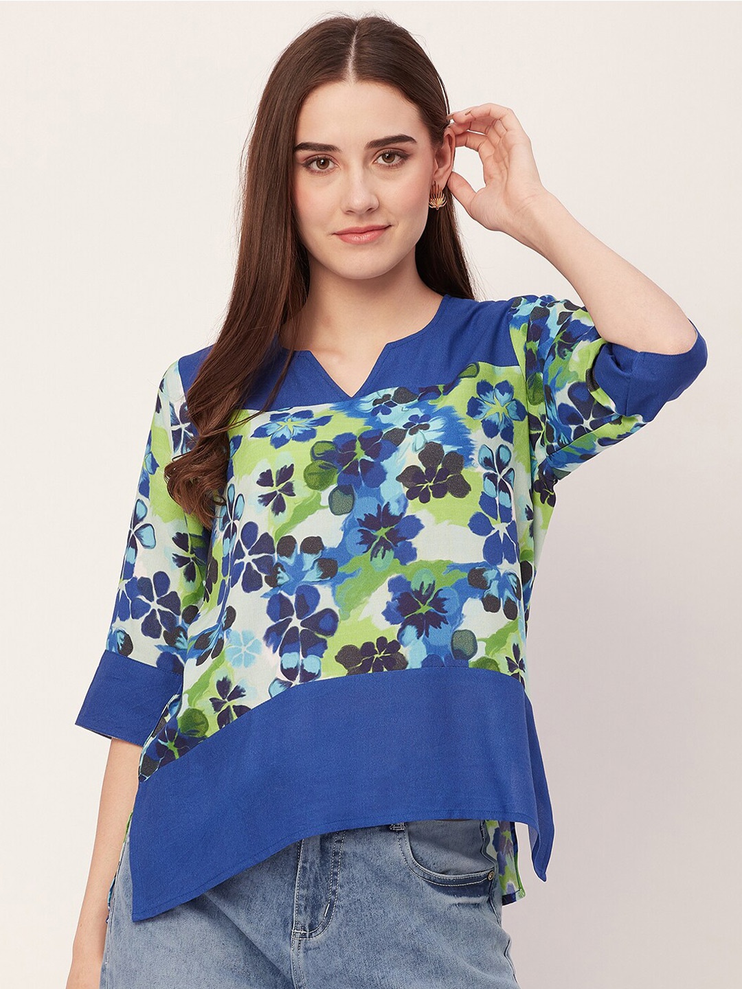 

Moomaya Floral Printed Top, Blue