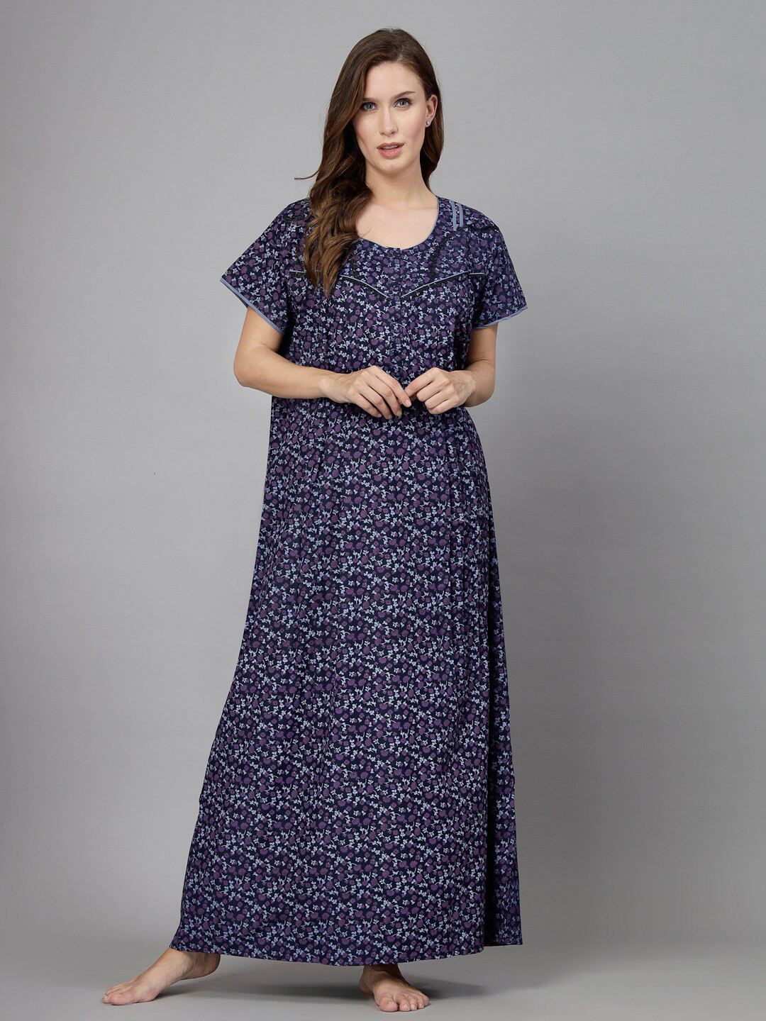 

Sweet Dreams Navy Blue Floral Printed Maxi Nightdress