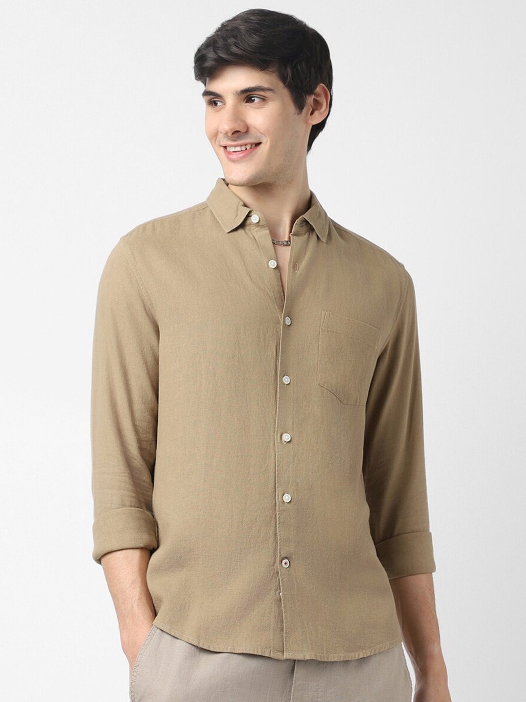 

VASTRADO Men Khaki Classic Slim Fit Casual Shirt