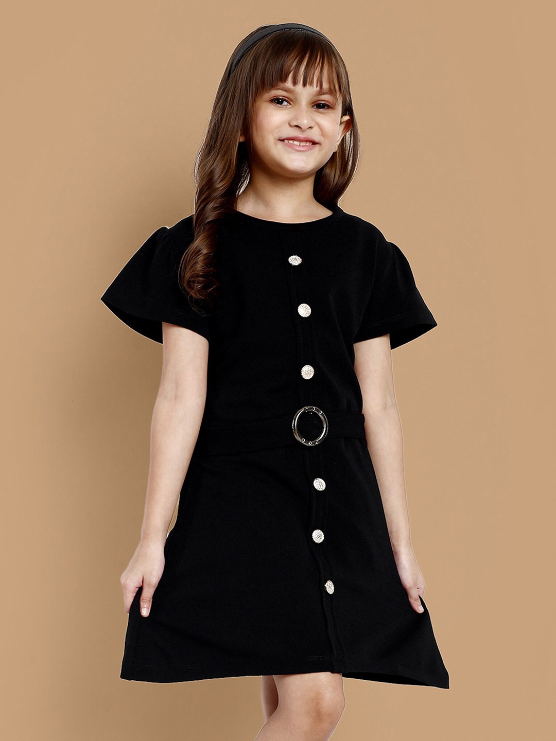 

Lazy Shark Girls Flared Sleeves A-Line Dress, Black