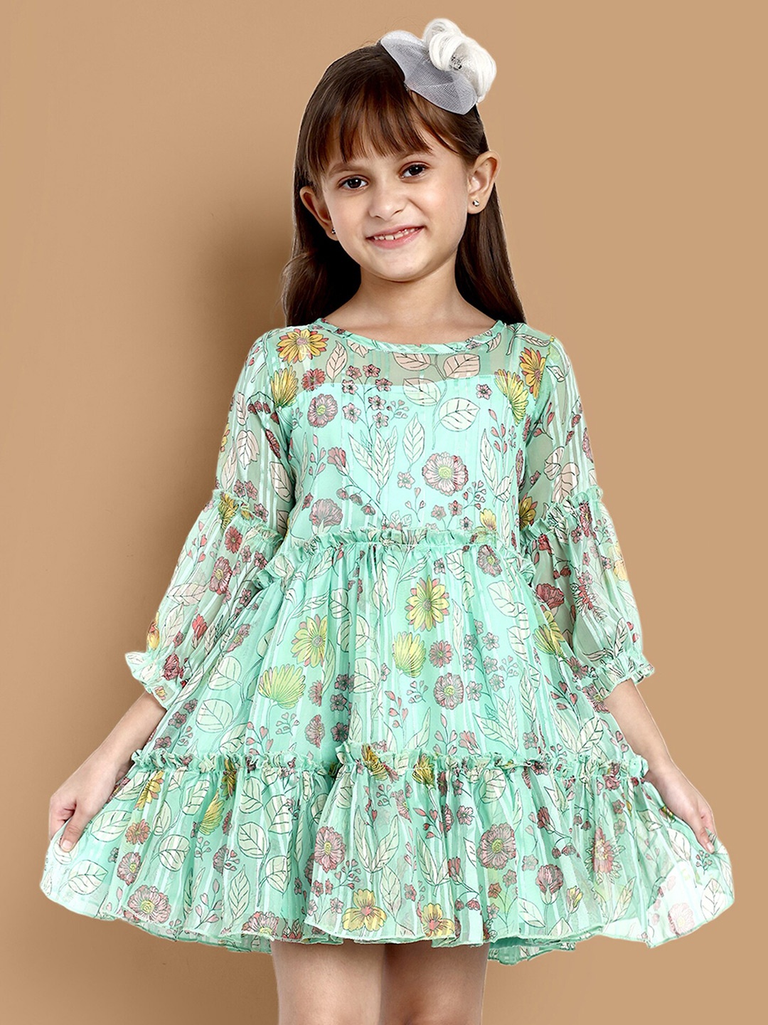 

Lazy Shark Girls Floral Printed Fit & Flare Dress, Green