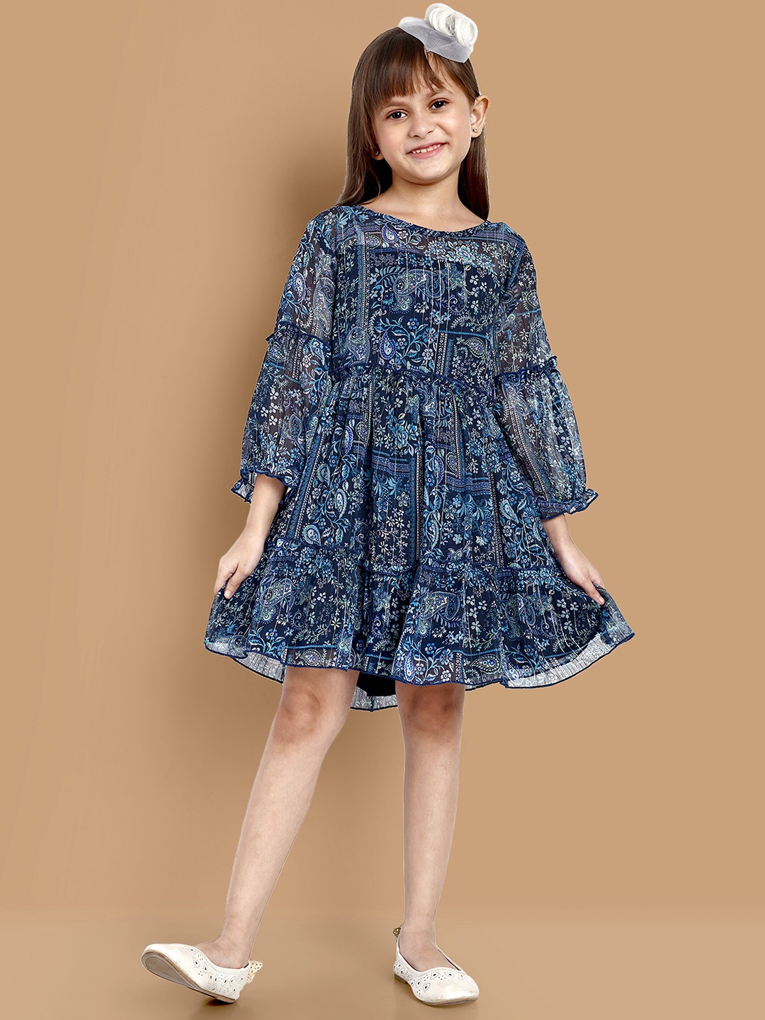 

Lazy Shark Ethnic Motifs Printed Fit & Flare Dress, Blue