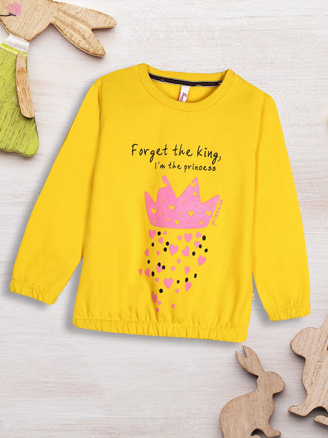 

V-Mart Girls Typography Printed Round Neck Fleece Pullover Sweatshirt, Yellow