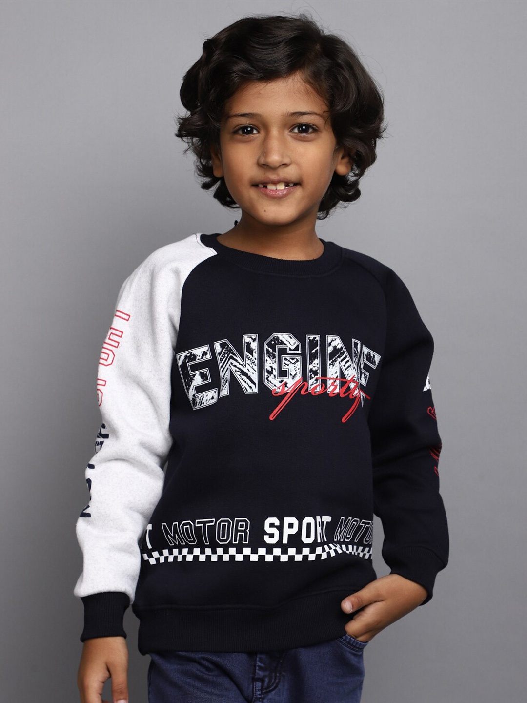 

V-Mart Boys Typography Printed Fleece Sweatshirt, Navy blue