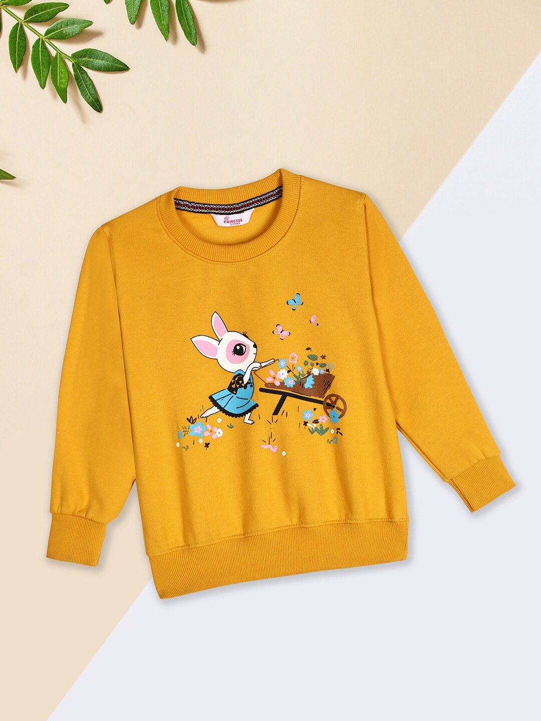 

V-Mart Girls Graphic Printed Round Neck Fleece Pullover Sweatshirt, Mustard