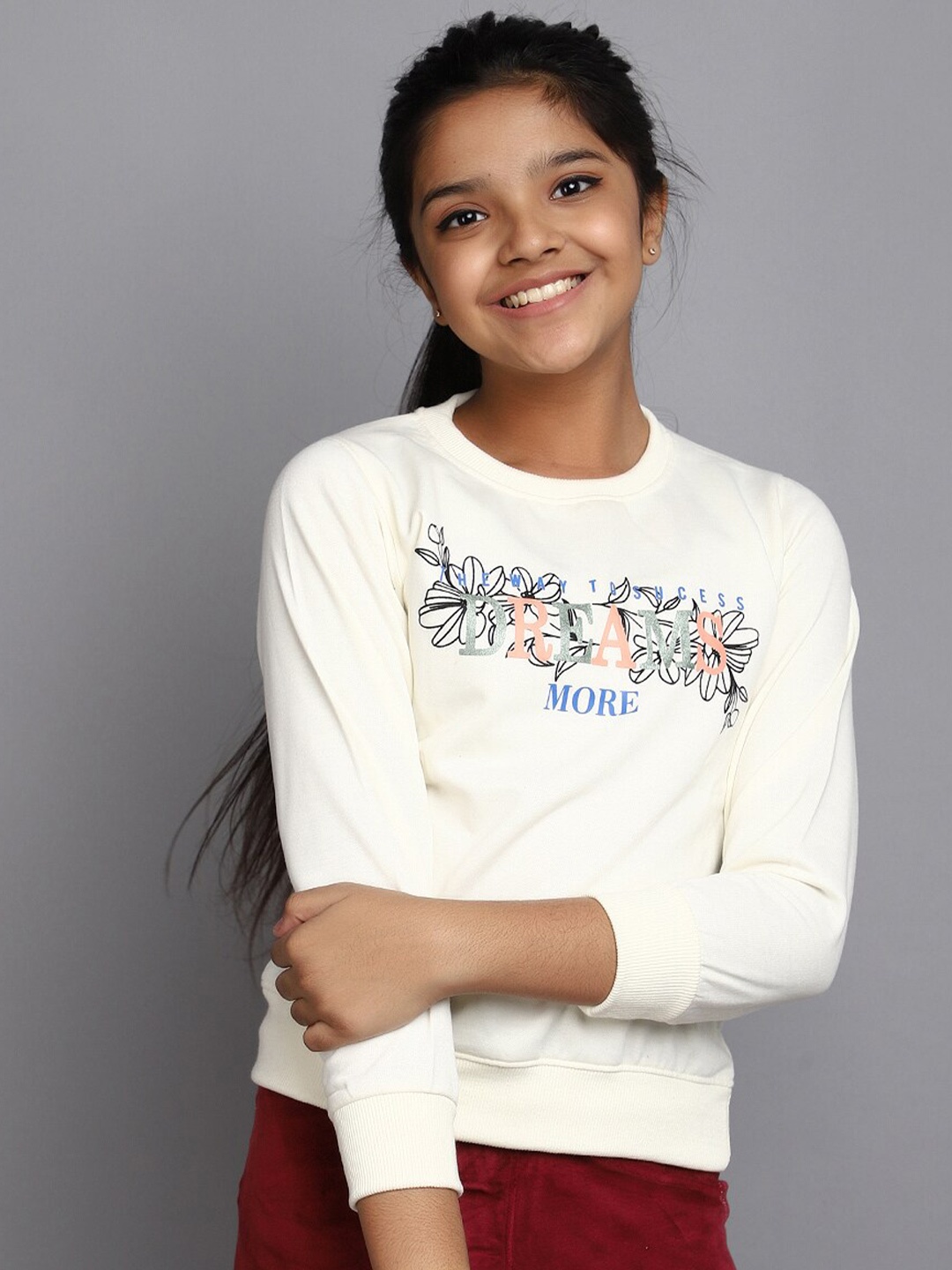 

V-Mart Girls Graphic Printed Fleece Sweatshirt, White