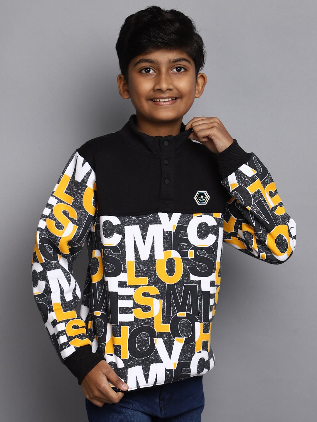 

V-Mart Boys Typography Printed Fleece Sweatshirt, Black