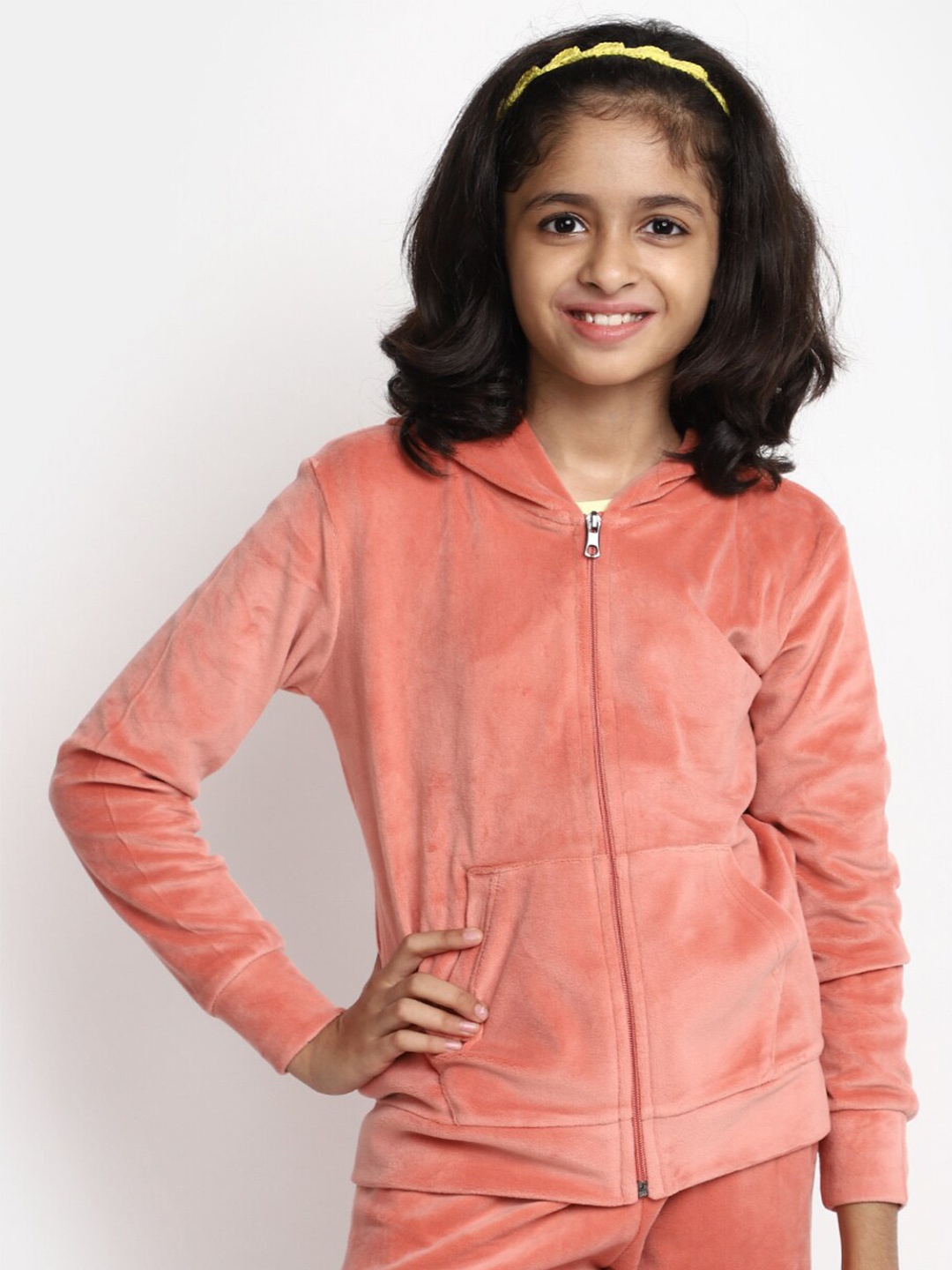 

V-Mart Girls Hooded Long Sleeves Round Neck Fleece Sweatshirt, Peach