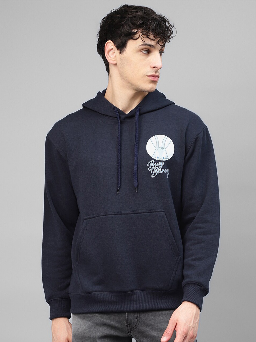 

Kook N Keech Bugs Bunny Printed Long Sleeves Hooded Pullover Sweatshirt, Navy blue