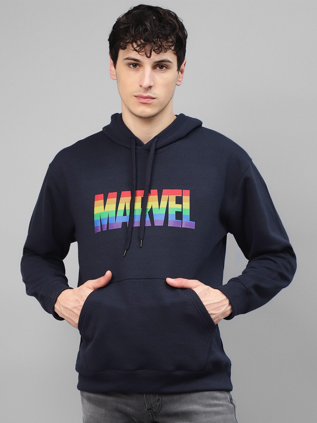 

Kook N Keech Marvel Printed Long Sleeves Hooded Pullover Sweatshirt, Navy blue