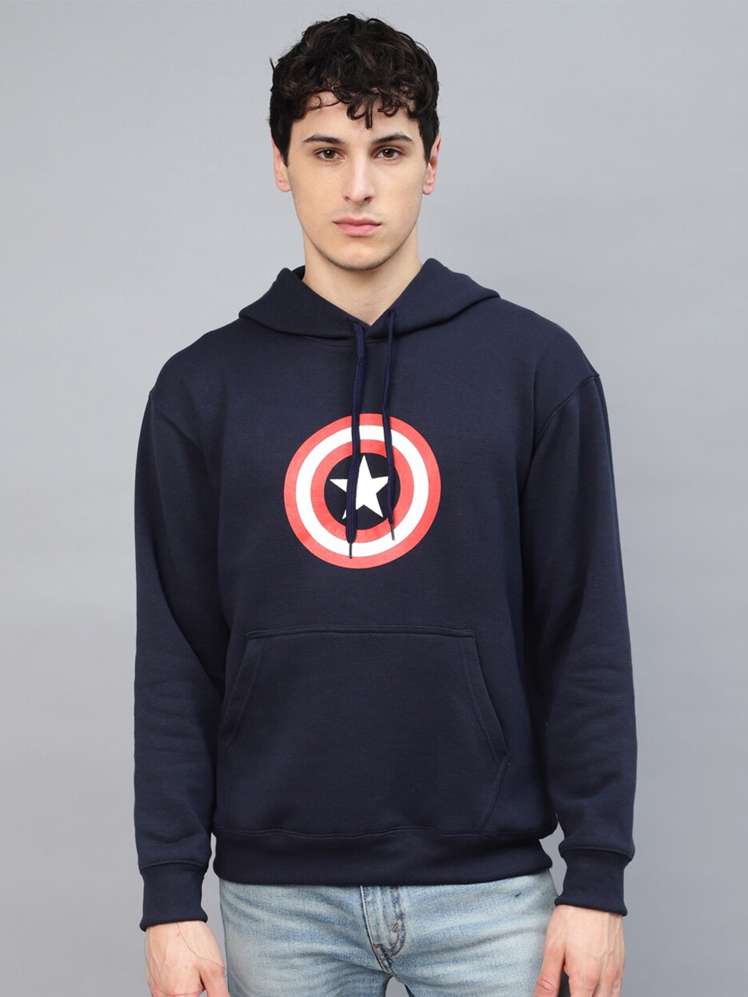 

Kook N Keech Captain America Graphic Printed Hooded Sweatshirt, Navy blue