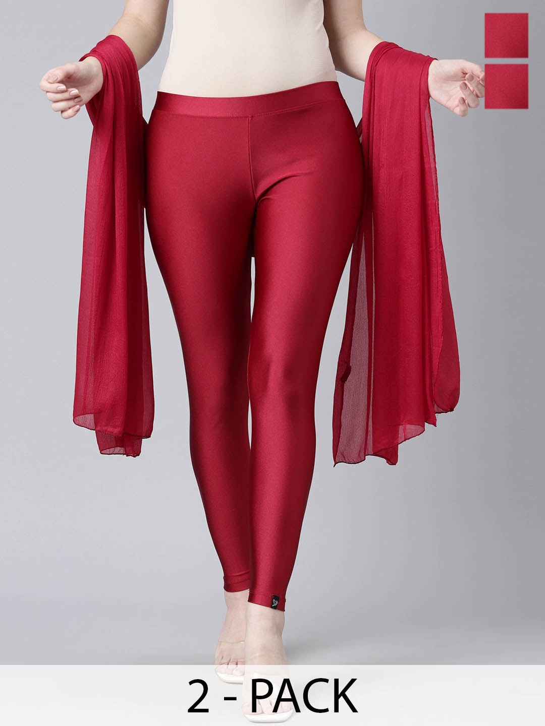 

TWIN BIRDS Pack Of 2 Shimmer Lightweight Dupatta, Red