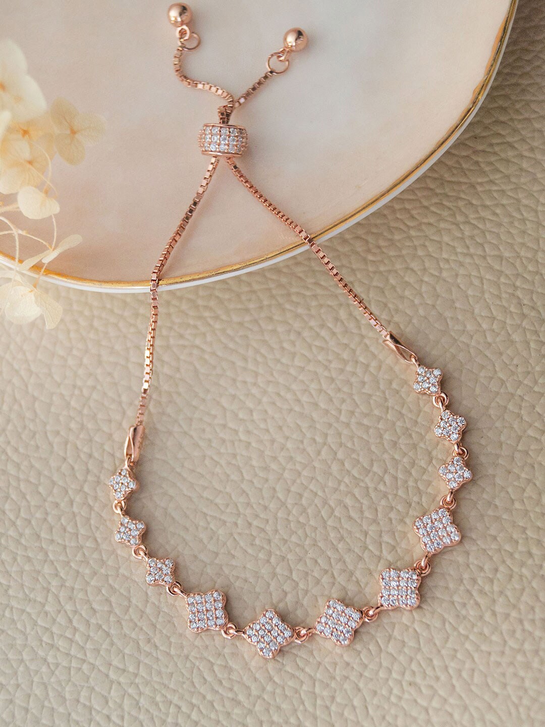 

MANNASH Rose Gold Plated Sterling Silver Cubic Zirconia Wraparound Bracelet