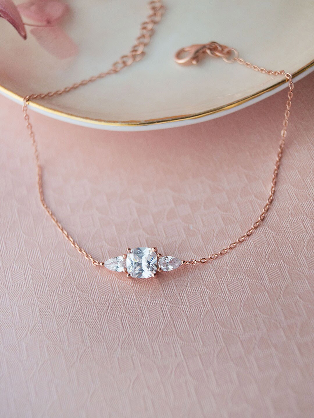 

MANNASH Sterling Silver Cubic Zirconia Studded Rose Gold Plated Link Bracelet