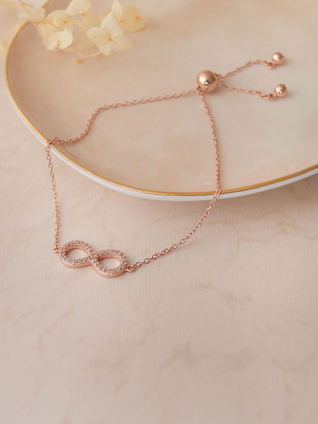 

MANNASH Sterling Silver Cubic Zirconia Studded Rose Gold Plated Charm Bracelet