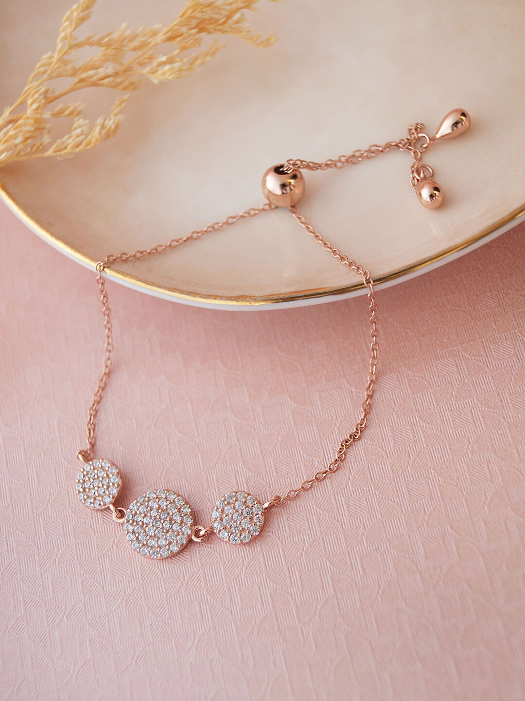 

MANNASH Sterling Silver Cubic Zirconia Studded Rose Gold Plated Charm Bracelet