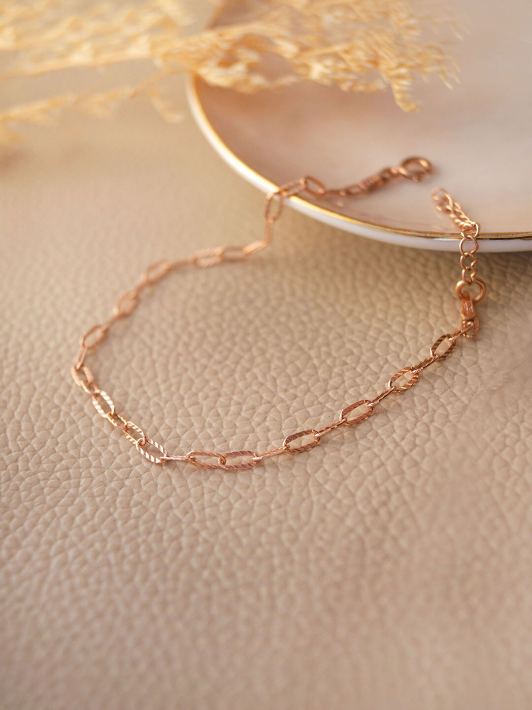 

MANNASH Women Sterling Silver Rose Gold-Plated Link Bracelet