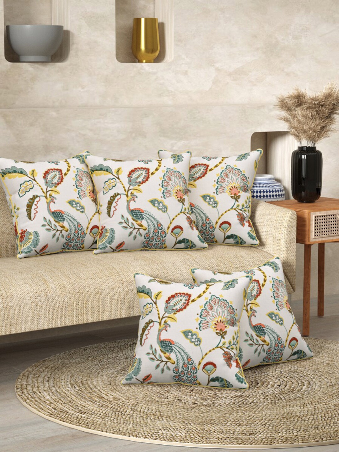 

EasyGoods White & Yellow 2 Pieces Floral Cotton Square Cushion Covers