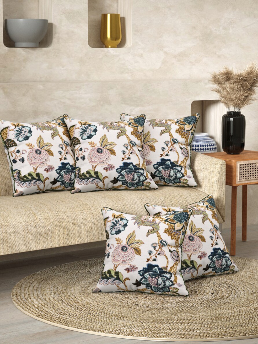 

EasyGoods Purple Set of 3 Floral Square Cushion Covers
