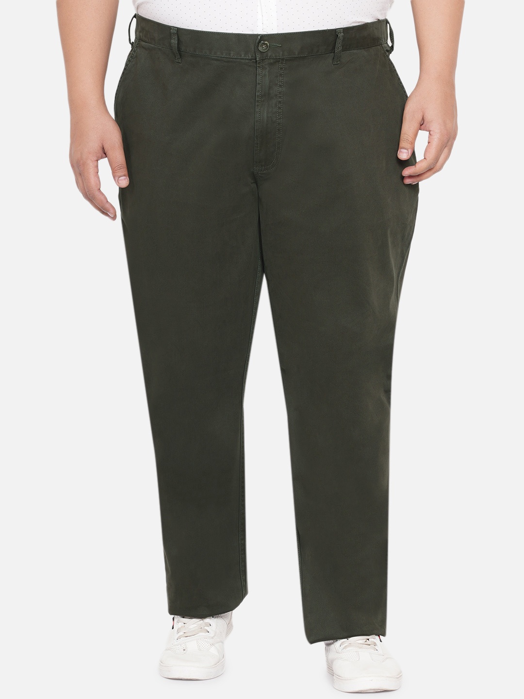 

Santonio Men Plus Size Mid-Rise Pure Cotton Chinos, Olive