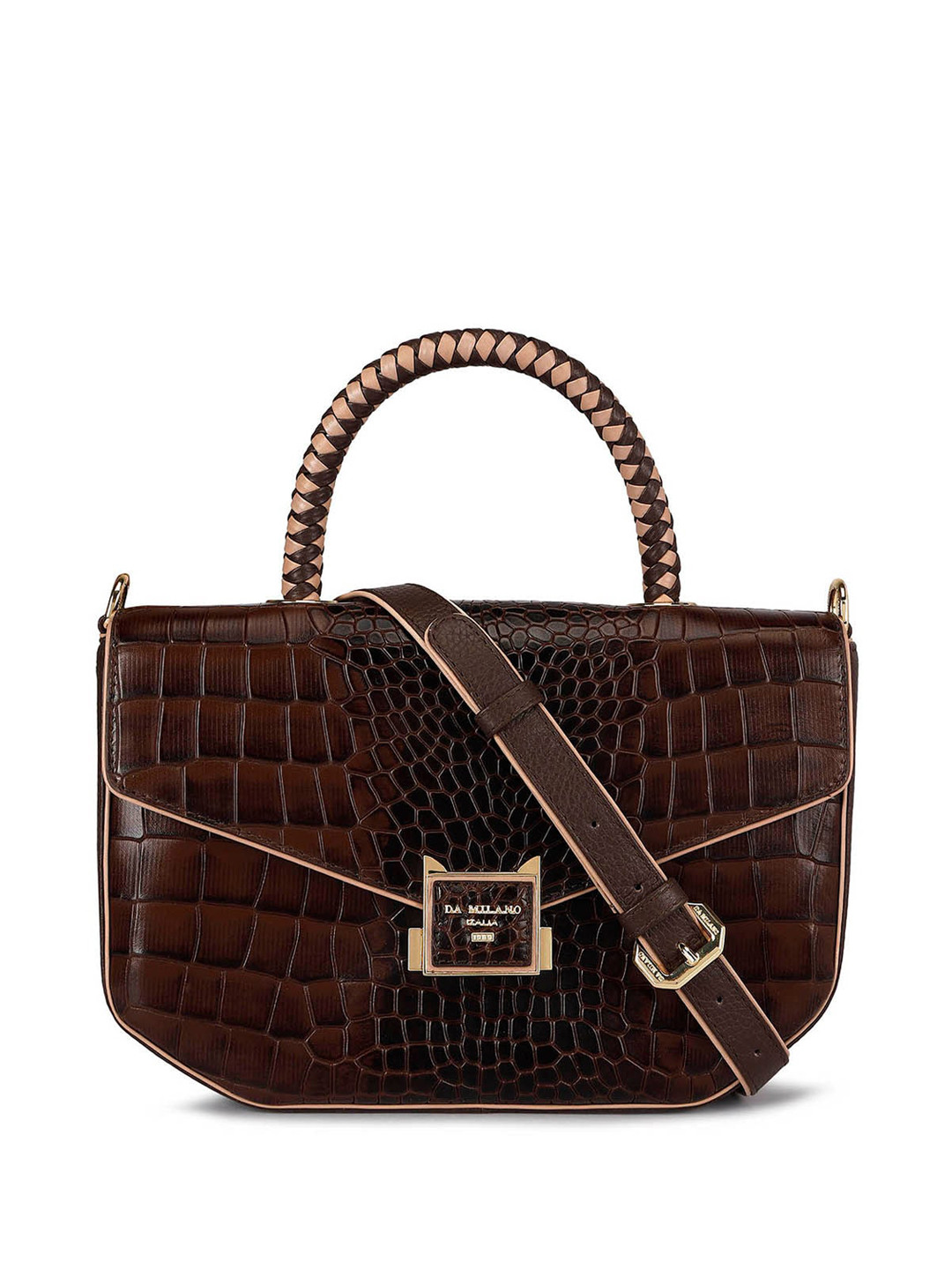 

Da Milano Brown Textured Leather Small Handheld Bag