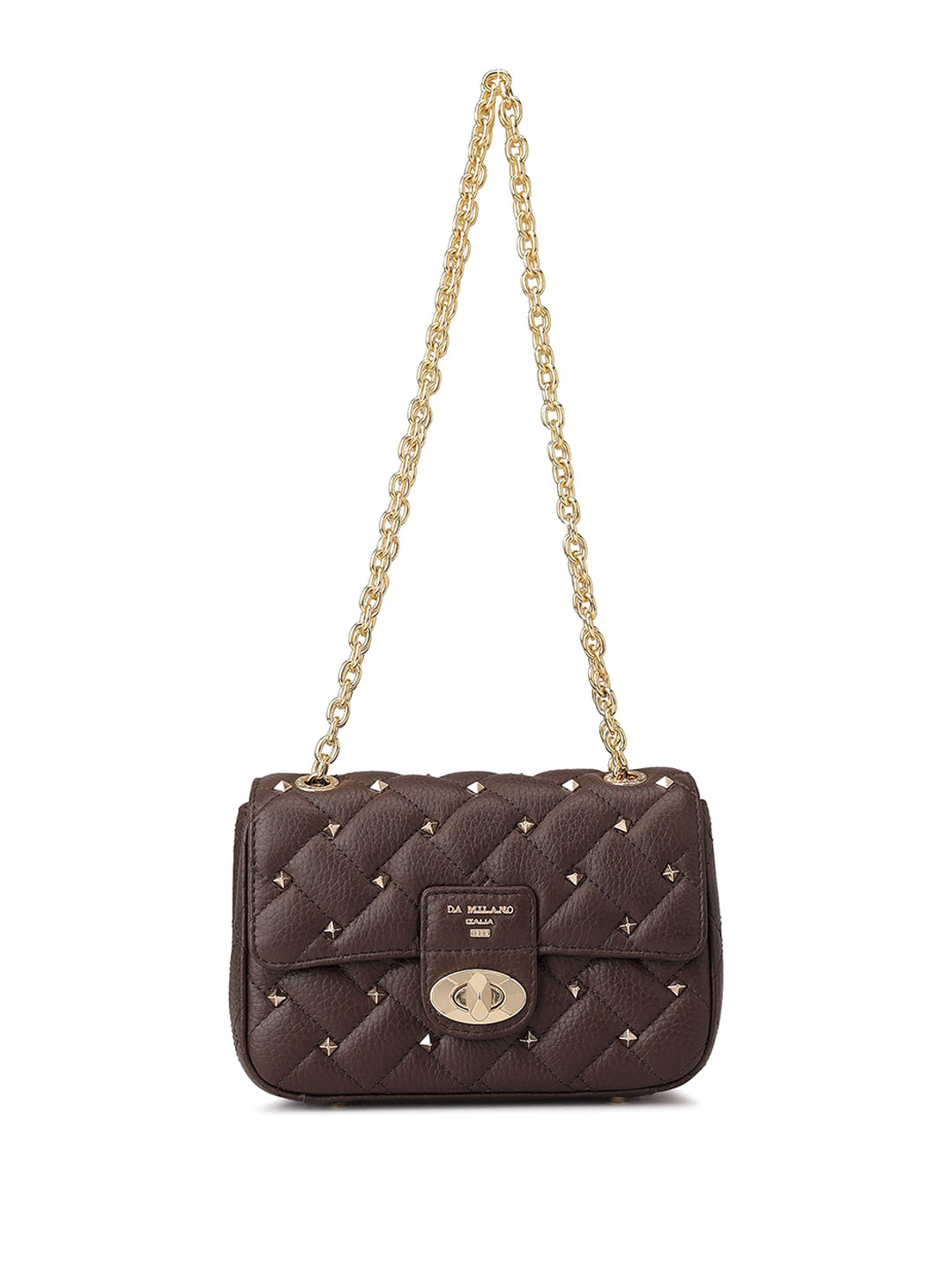 

Da Milano Textured Structured Leather Shoulder Bag, Brown