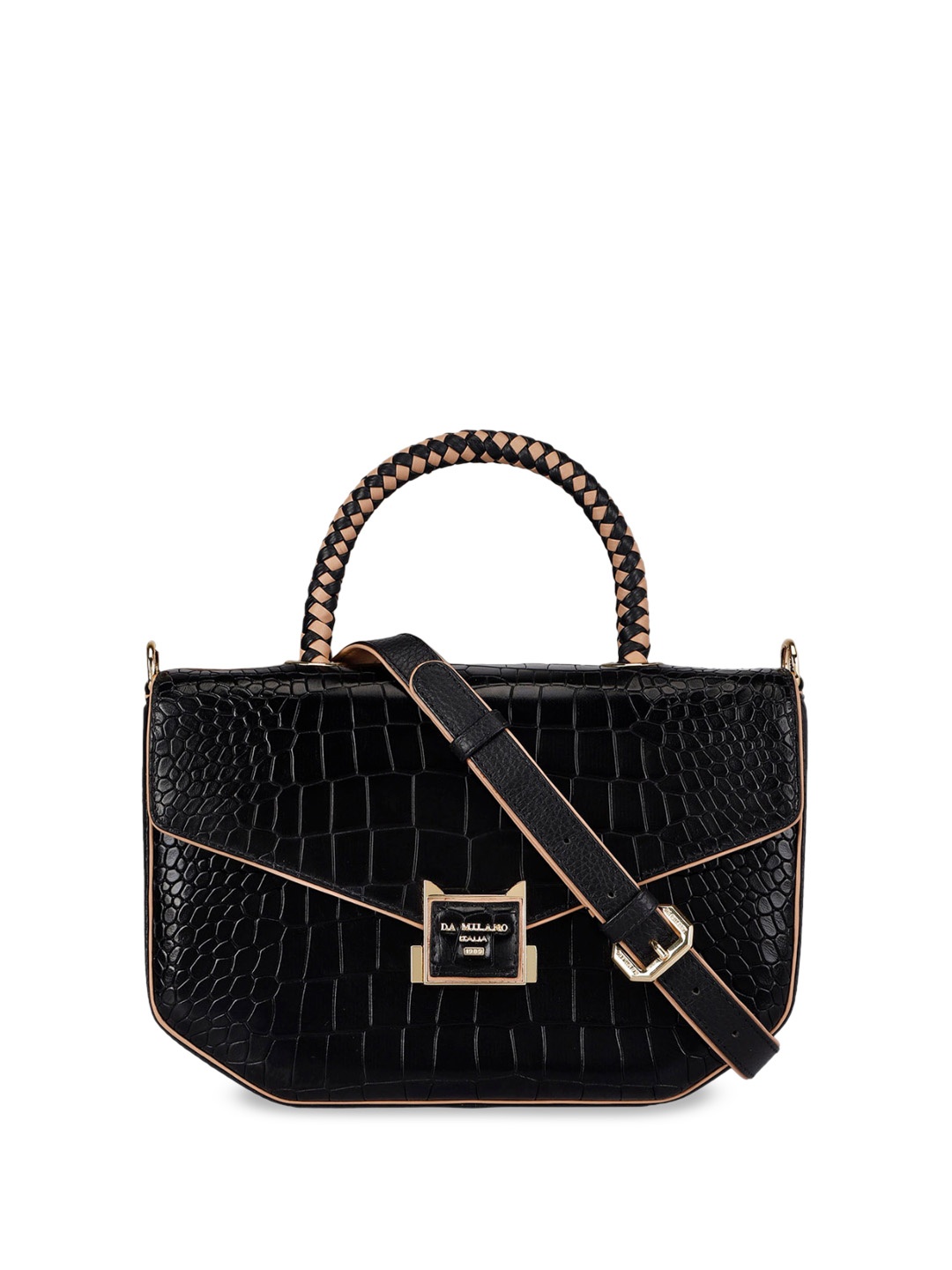 

Da Milano Textured Leather Handheld Bag, Black