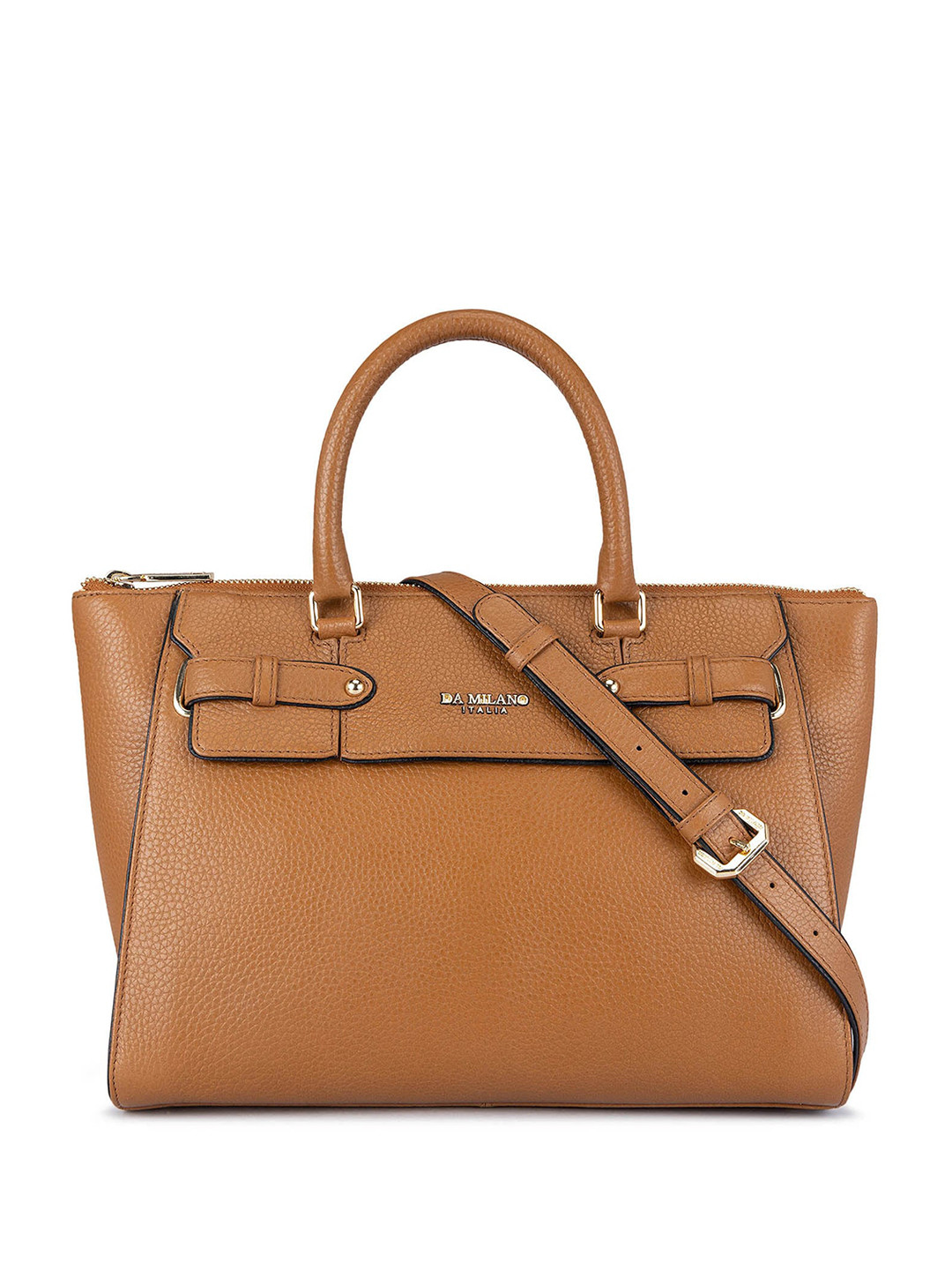 

Da Milano Textured Structured Leather Handheld Bag, Brown