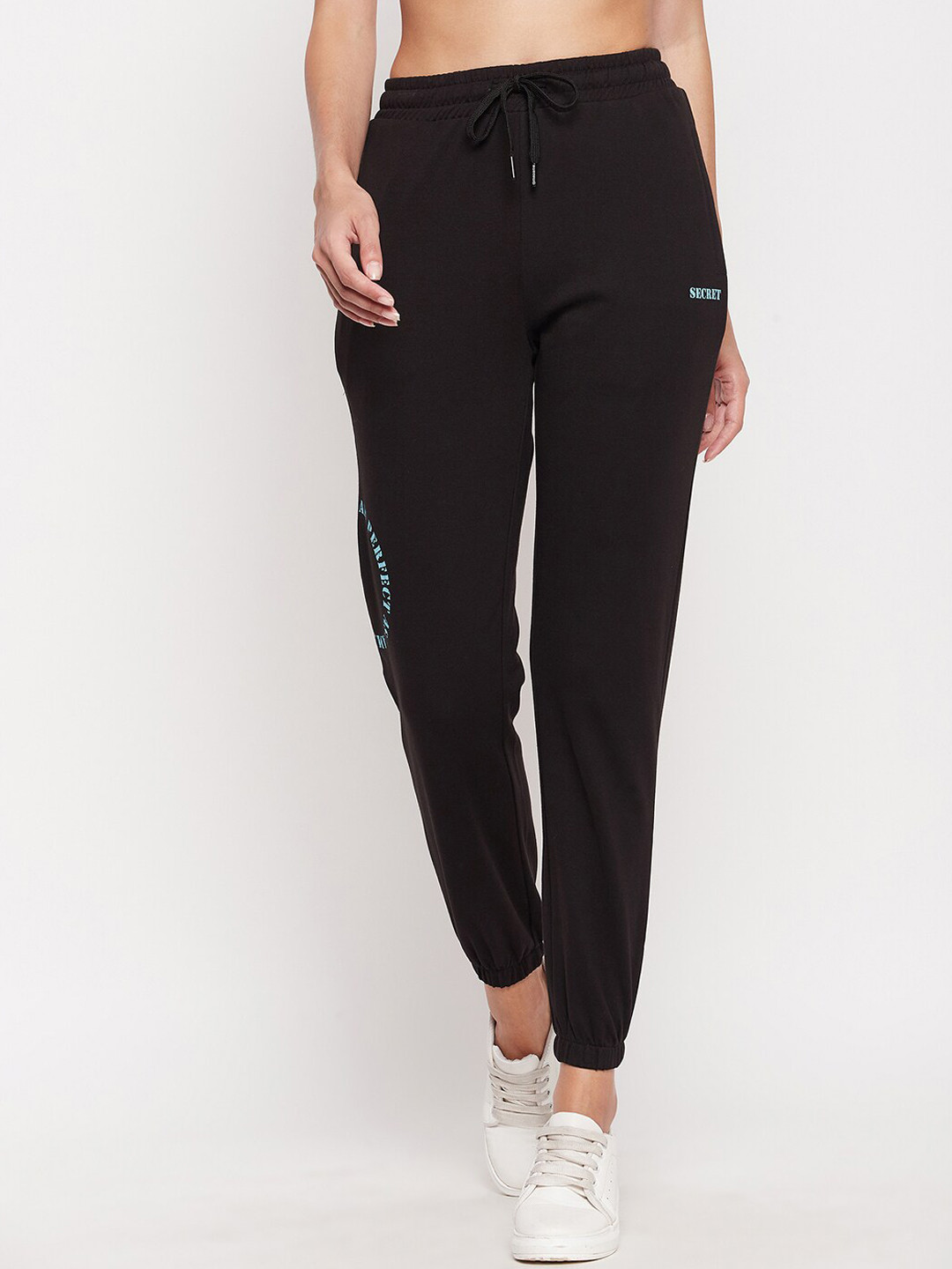 

MADAME M SECRET Women Mid Rise Cotton Joggers, Black