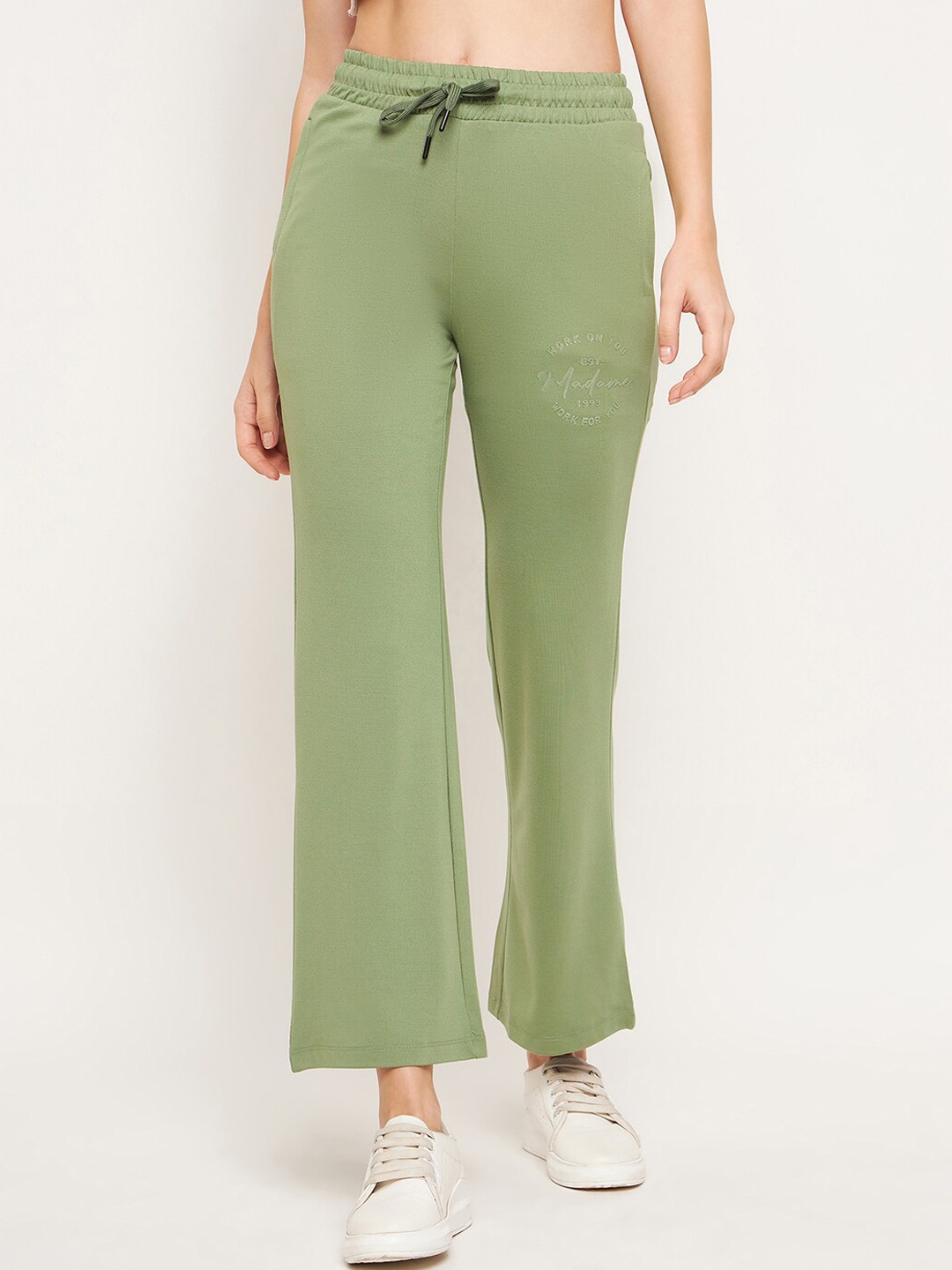 

MADAME M SECRET Women Mid-Rise Regular Fit Track Pants, Green