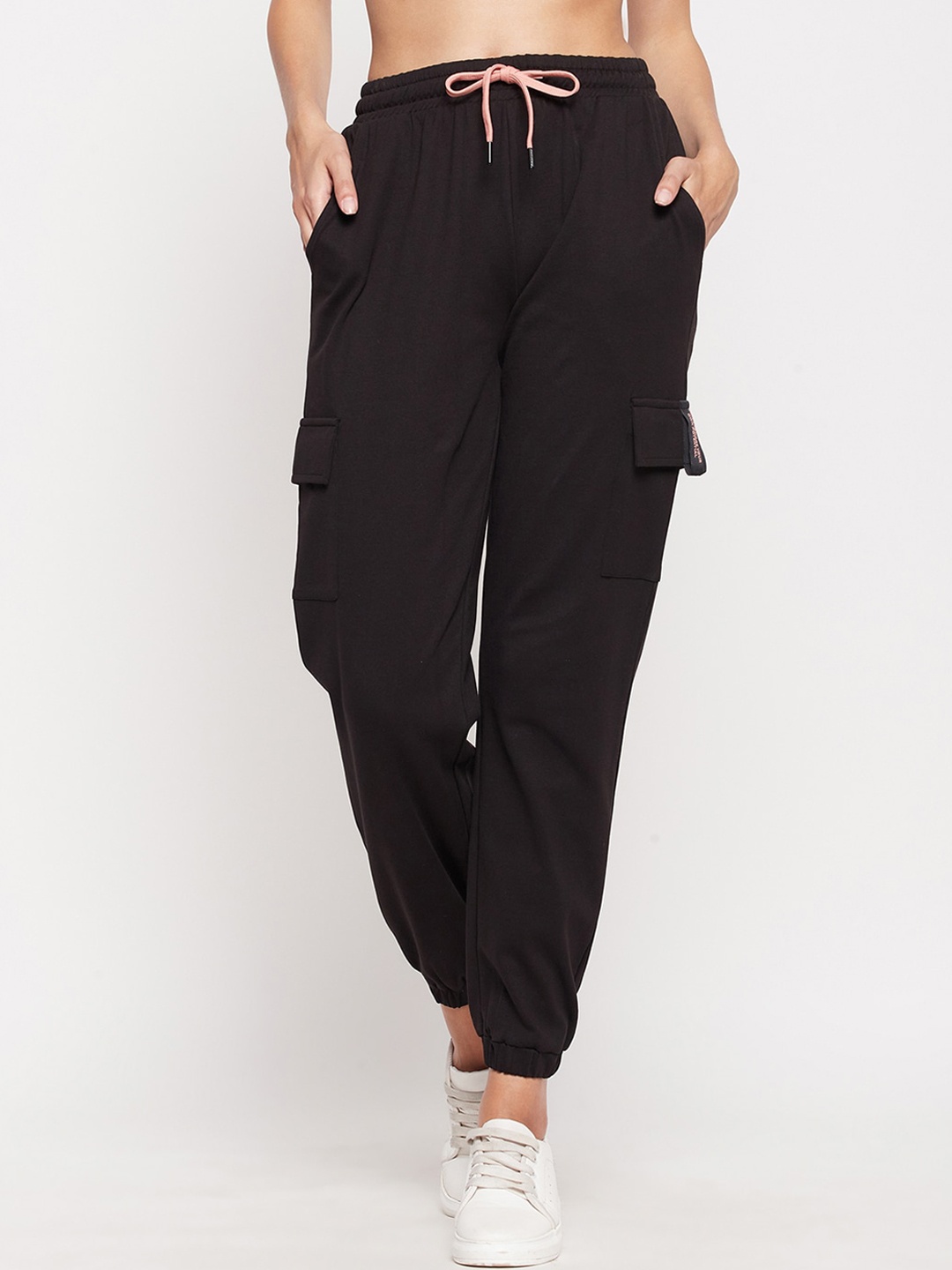 

MADAME M SECRET Women Cargo Cotton Joggers, Black