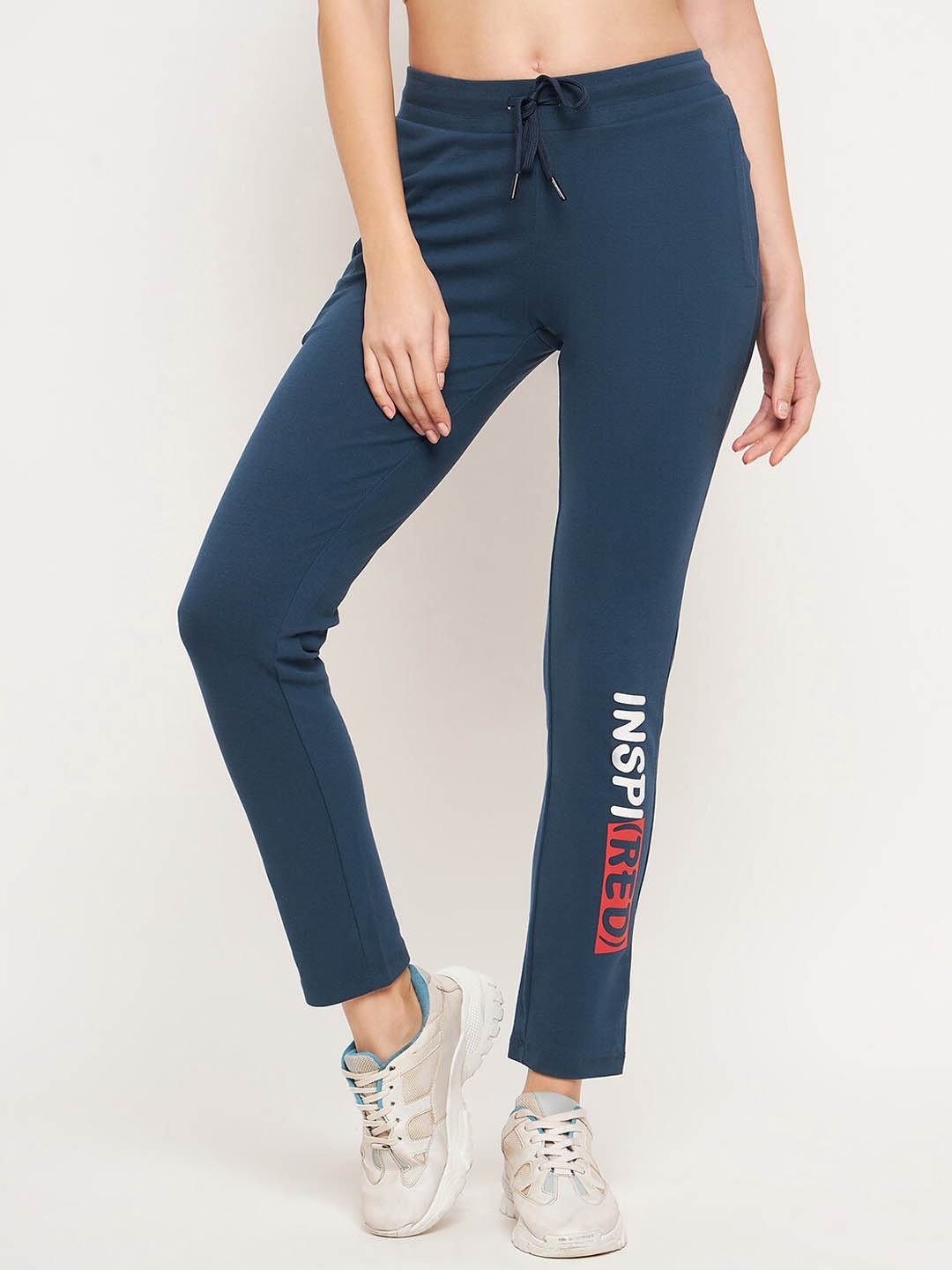 

MADAME M SECRET Women Typography Printed Cotton Track Pant, Blue