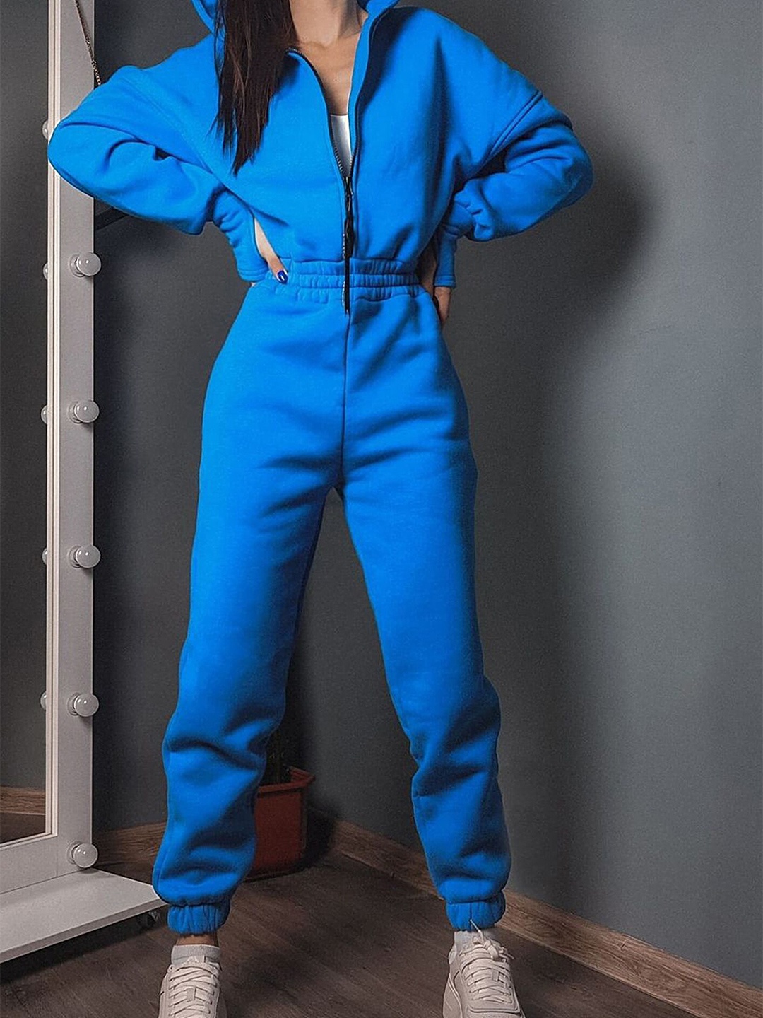 

LULU & SKY Hooded Loose Fit Basic Sweatshirt Jumpsuit, Blue