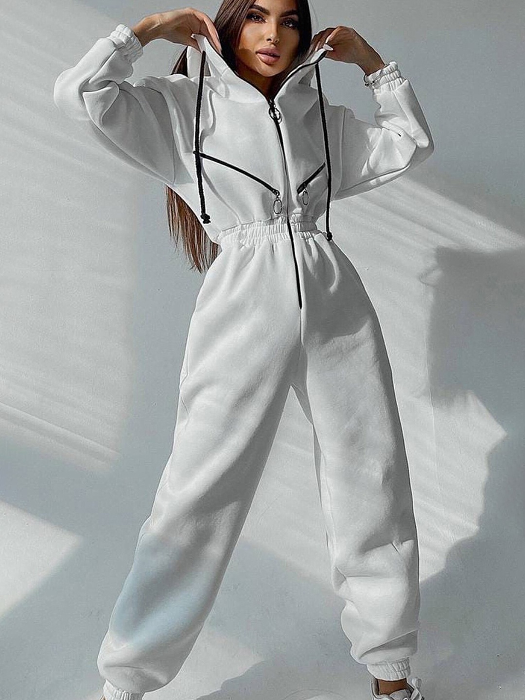 

LULU & SKY Zip-Down Hooded Jumpsuit, White