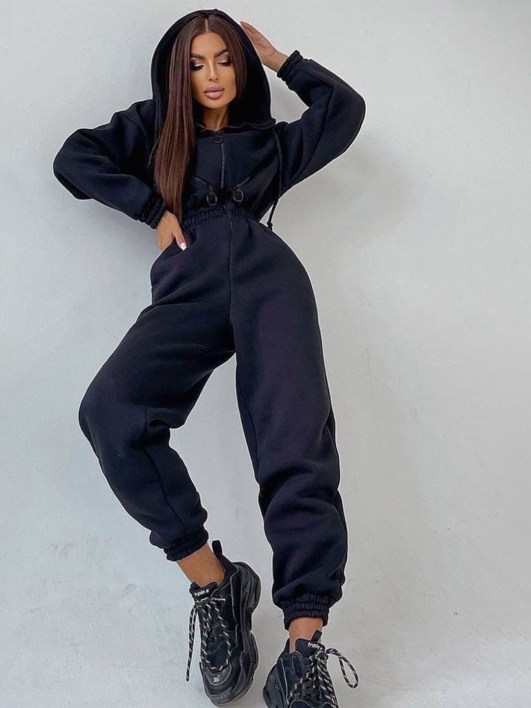 

LULU & SKY Hooded Basic Jumpsuit, Black