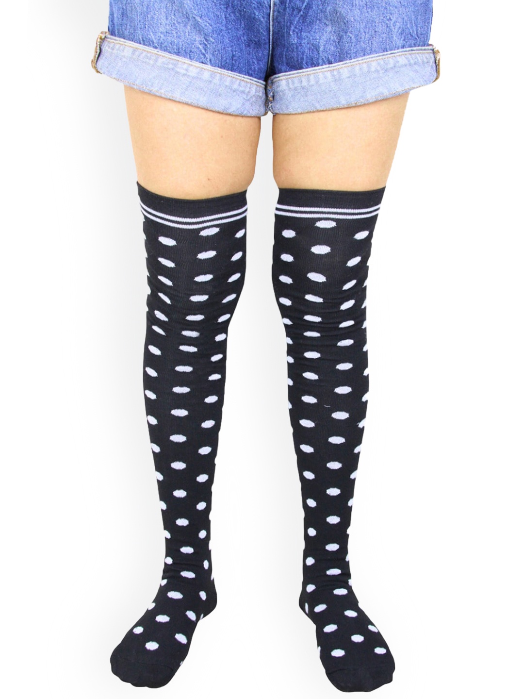 

BAESD Polka Dots Printed Thigh-High Stockings, Black