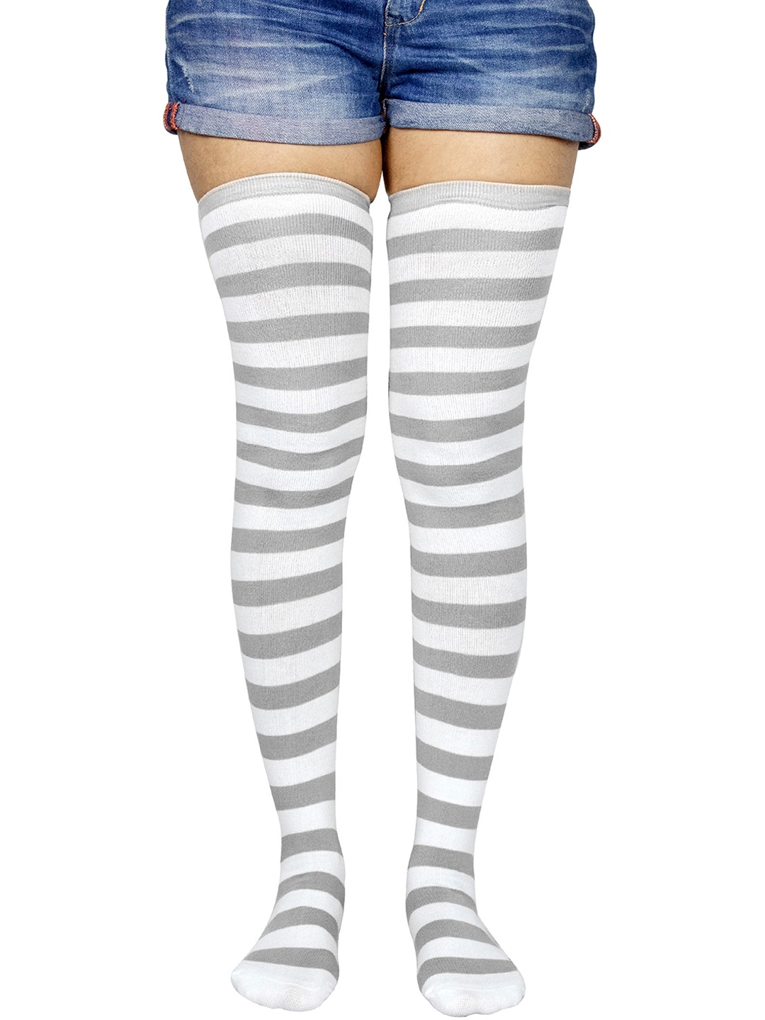 

BAESD Striped Thigh-High Stockings, Grey