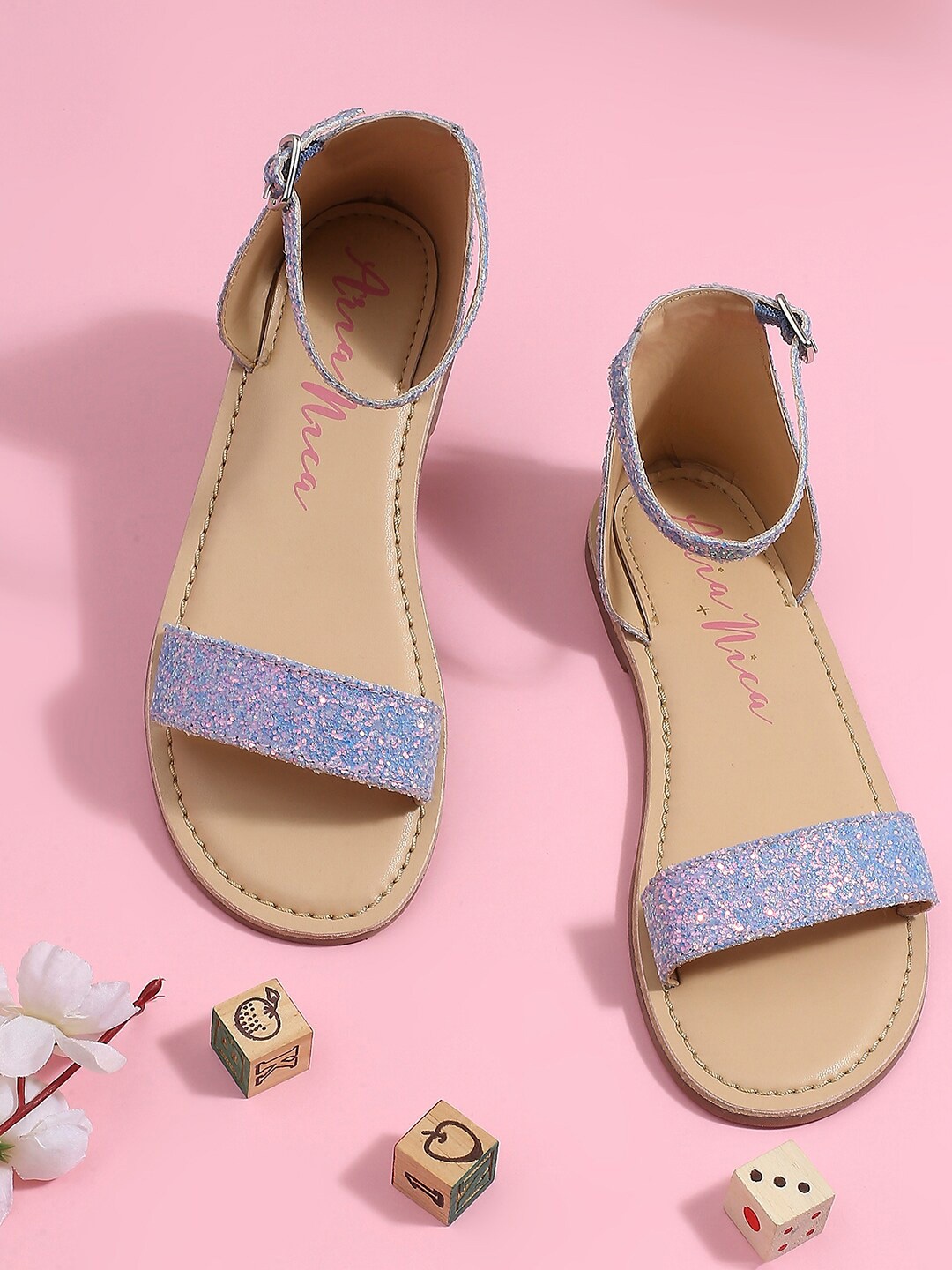 

Aria Nica Girls Shimmered Open Toe Flats With Buckle Closure, Lavender