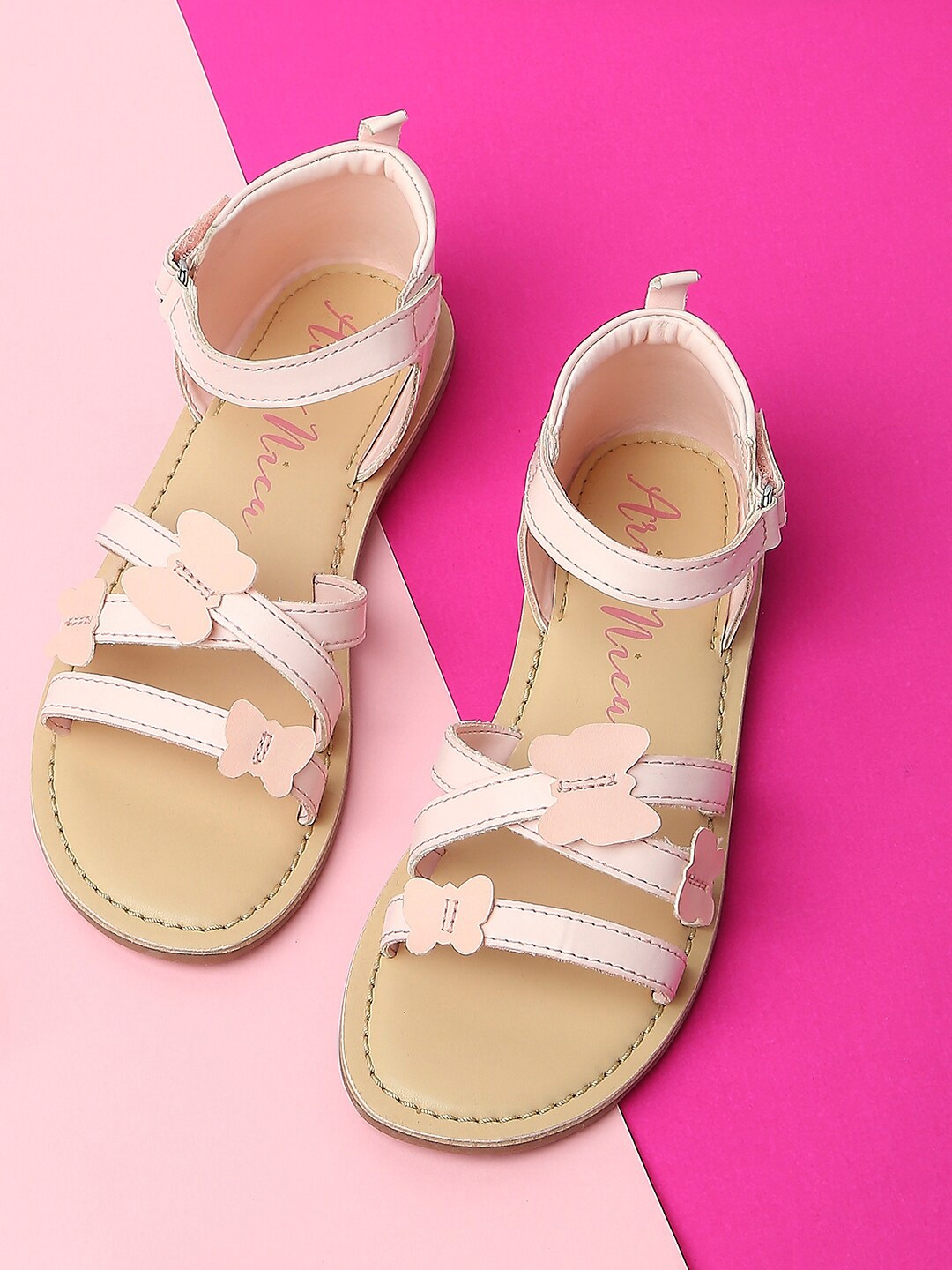 

Aria Nica Girls Butterfly Embellished Party Open Toe Flats With Backstrap, Pink