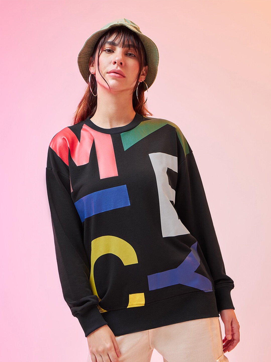 

Bewakoof Typography Printed Cotton Oversized Pullover Sweatshirt, Black