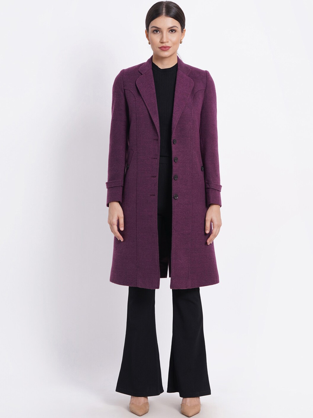 

AUDSTRO Notched Lapel Collar Woollen Double Breasted Overcoat, Purple