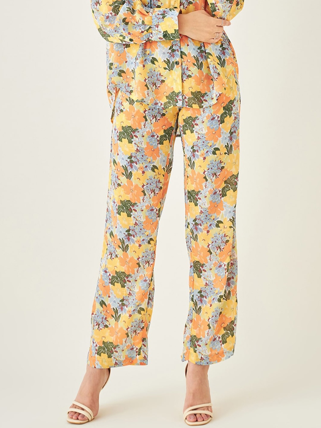 

JUNE & HARRY Women Floral Printed Smart Straight Fit Trousers, Orange